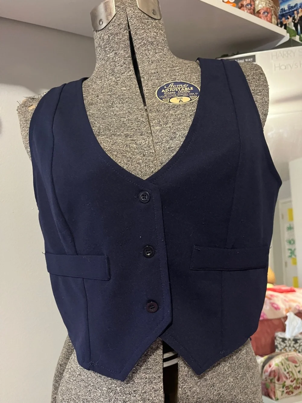 Navy V-Neck Button Front Vest - Picture 1 of 5